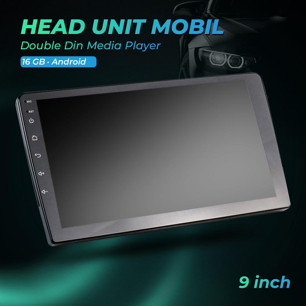 Podofo Head Unit Mobil Double Din Media Player GPS 16GB Android 9 9 Inch - 8229 - Black