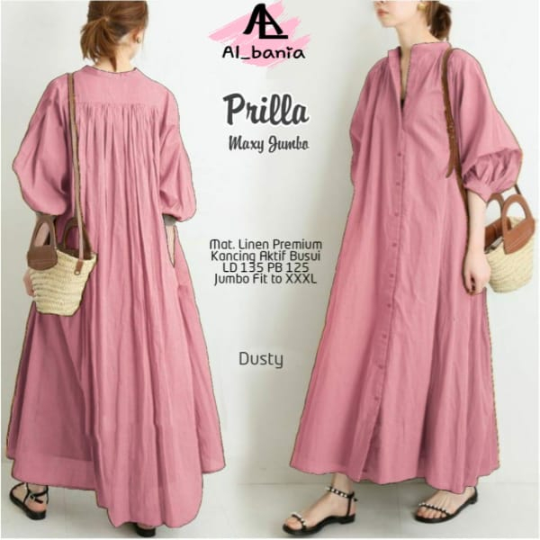 Prilla Maxy Jumbo Dress Gamis jumbo Muslim Linen Premium Original Albania