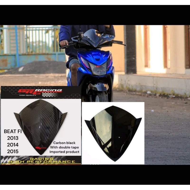 Visor winshield honda beat fi lama bahan anti pecah warna hitam &amp; carbon celup wtp plus doubel tape