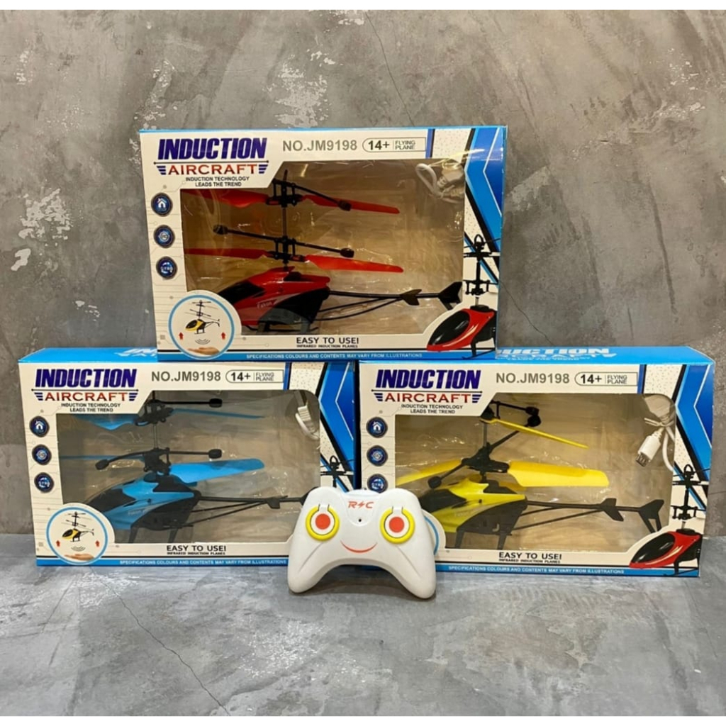 Helikopter RC Flying Pesawat Terbang Remote Control Mainan Anak Sensor Tangan Free Kabel Charger- Helicopter Heli Radio Remote Control Mainan Anak