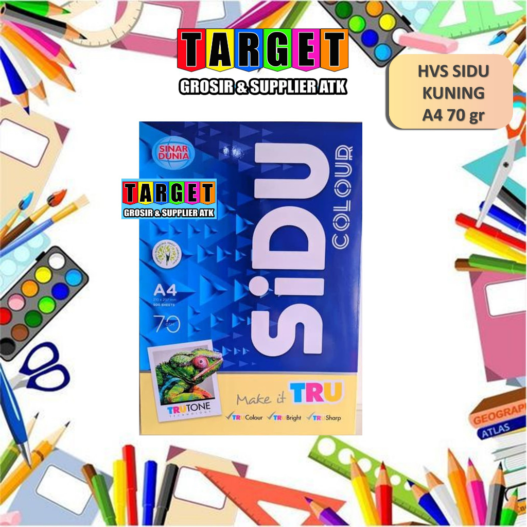 

KERTAS HVS WARNA A4 SIDU COLOR ( BIRU MERAH PINK KUNING HIJAU ) / PAPER PRINT FOTOCOPY