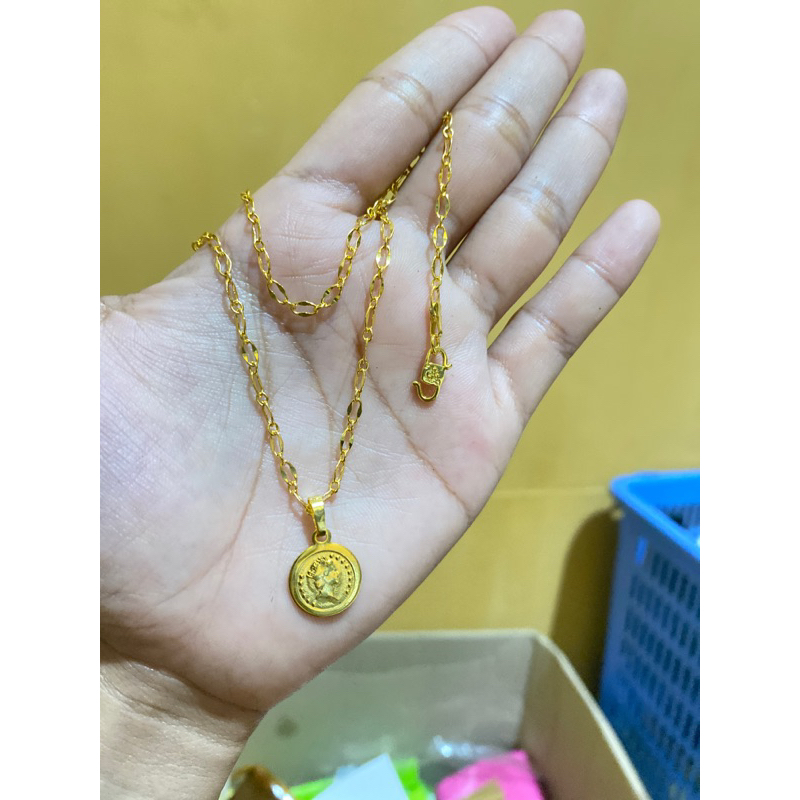 Kalung cabe koin bulat lapis emas 24k