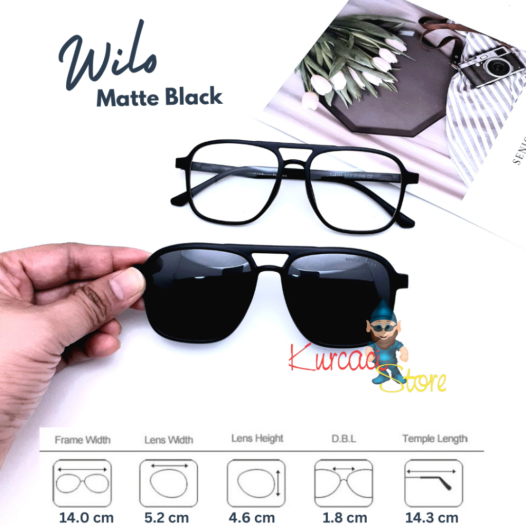 Frame Kacamata FREE Clip ON WILO Pria Wanita Model KOTAK OUVAL Retro Korea Minus Photocromic Blueray