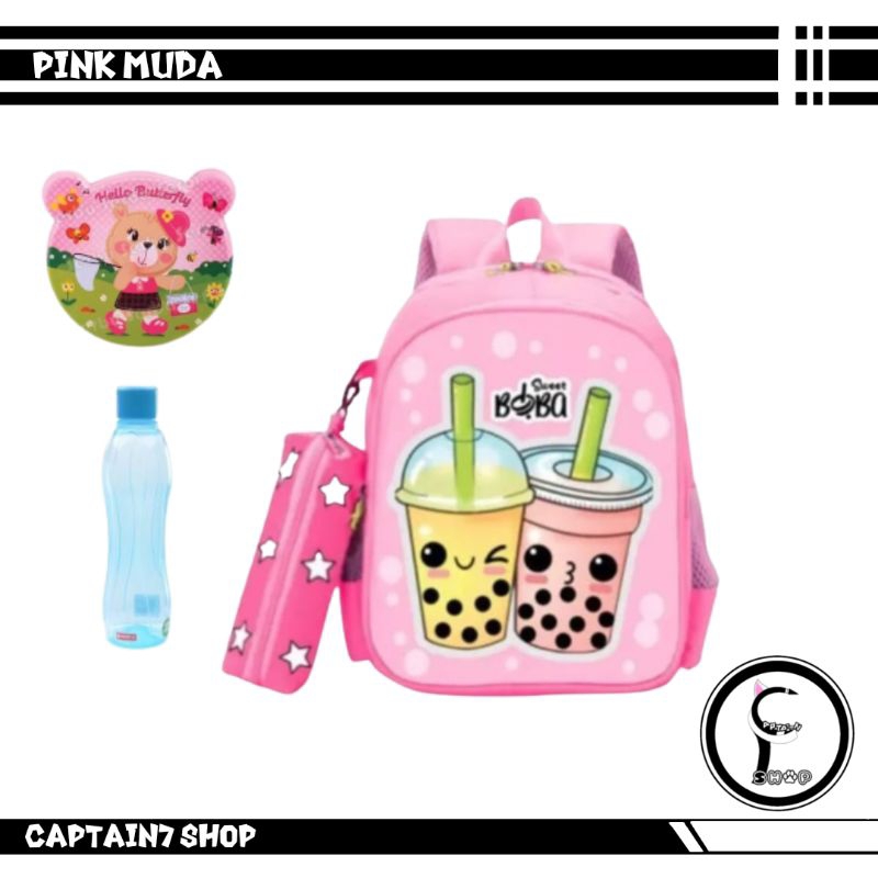 PAKET TAS MINUMAN BOBA LUCU/ TAS RANSEL SEKOLAH ANAK