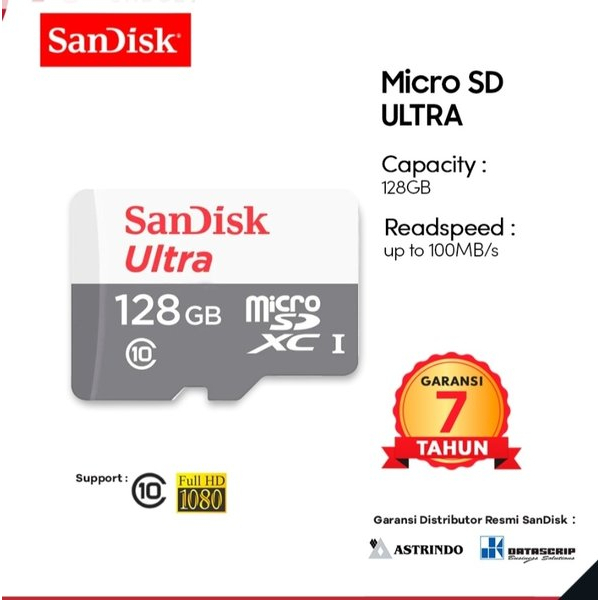 Sandisk MicroSD Ultra 128GB C10/Class 10 Original Garansi