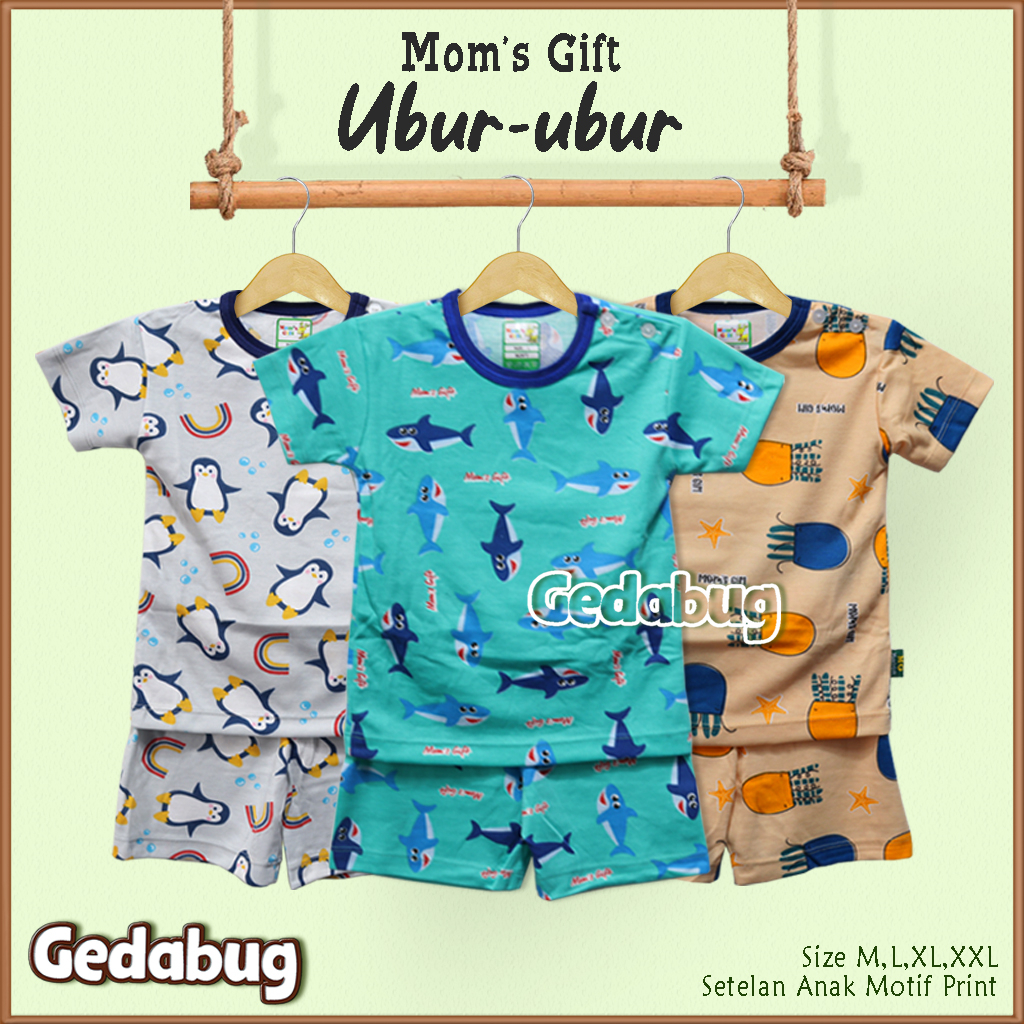 3 Setel - Setelan Kaos Anak Mom's Gift Ubur-ubur PENDEK | Setelan Baju bermain Anak Moms Gift | Gedabug