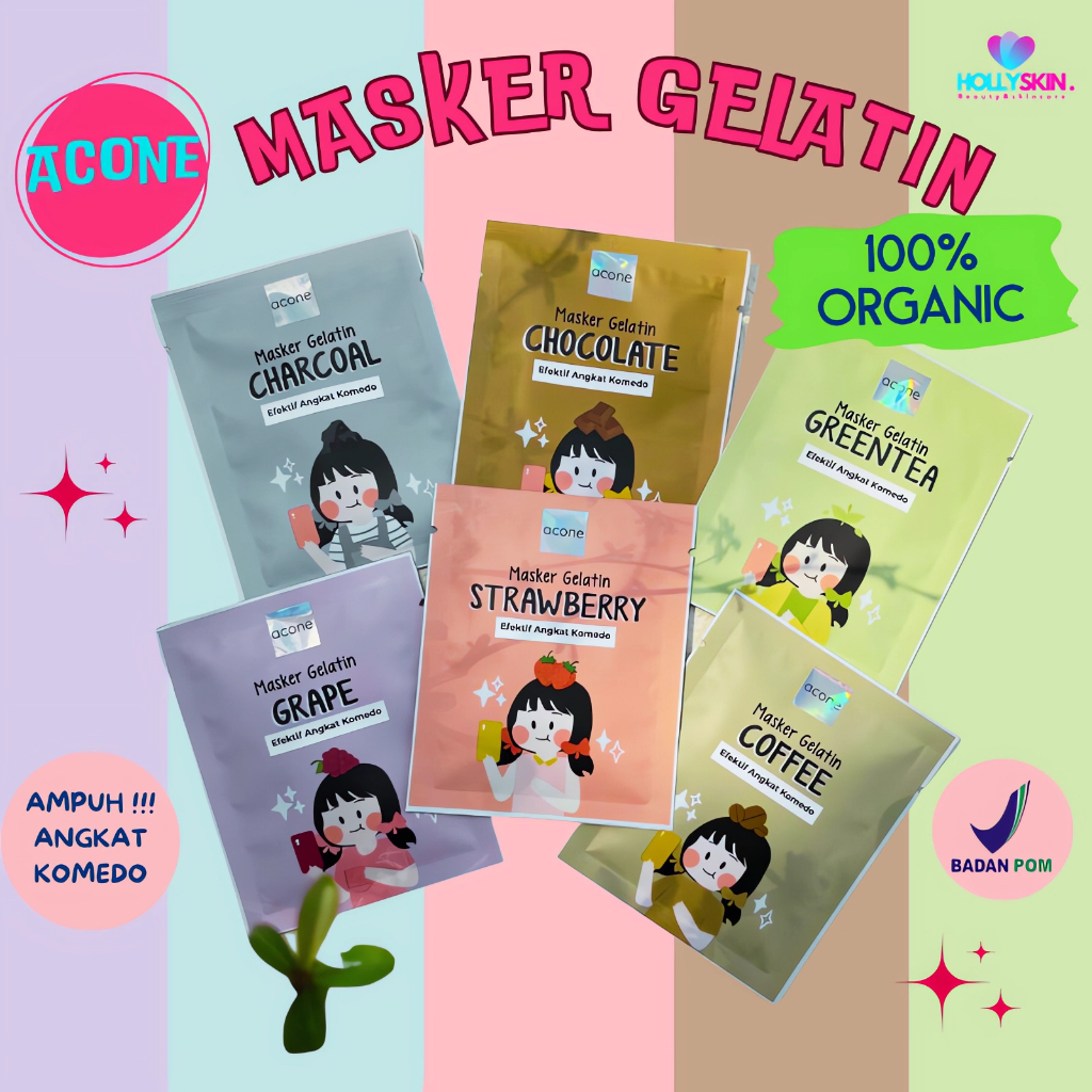 Masker Gelatin Komedo Acone Mask Charcoal Hitam BPOM Halal Travel Size