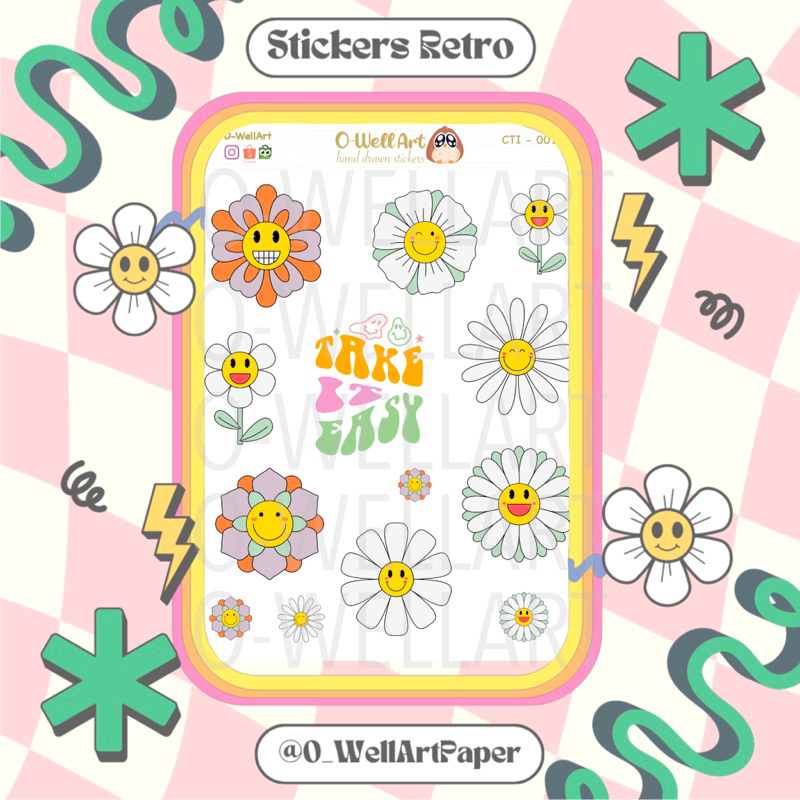 

Stiker Retro Bunga - Retro Flowers Stickers - Stiker Jurnaling Bunga