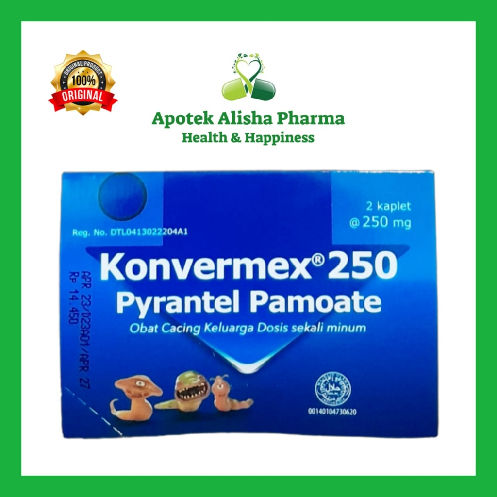 Konvermex Tablet 125(Strip 4tablet) 250(Strip 2tablet)-Konvermex Pyrantel Pamoate Tablet Obat Cacing Keluarga/Anak/Dewasa/Konvermek/Konfermex