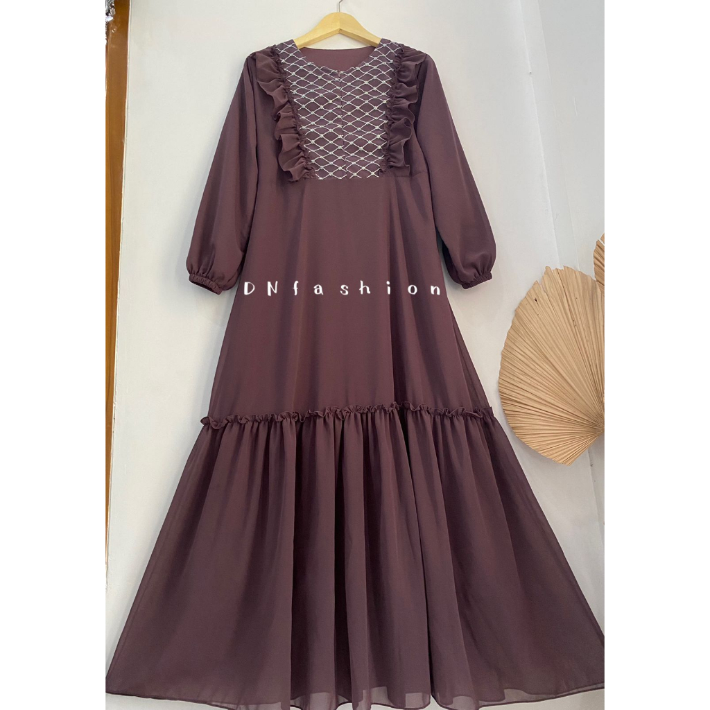 Gamis/Dress Ceruty Babydoll Variasi Tile Jala mix Kriwil / Dress Terbaru Ceruty BestSeller