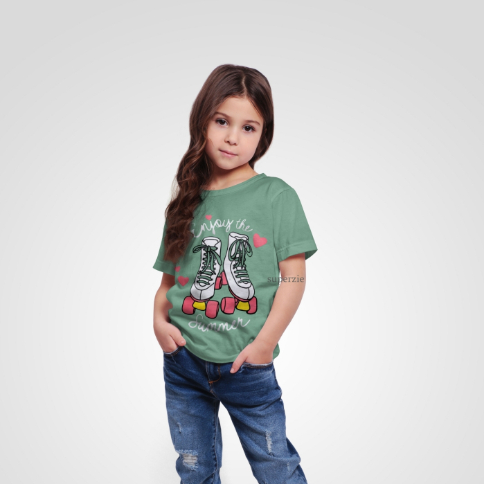 Kaos anak Distro Perempuan Lucu Motif SEPATU RODA MINT Warna Sage Atasan Anak Cewe RGKIDS