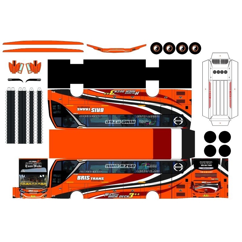 Lembaran Pola Papercraft Bus skala 50 Tuan muda nafit trans putra Gresik