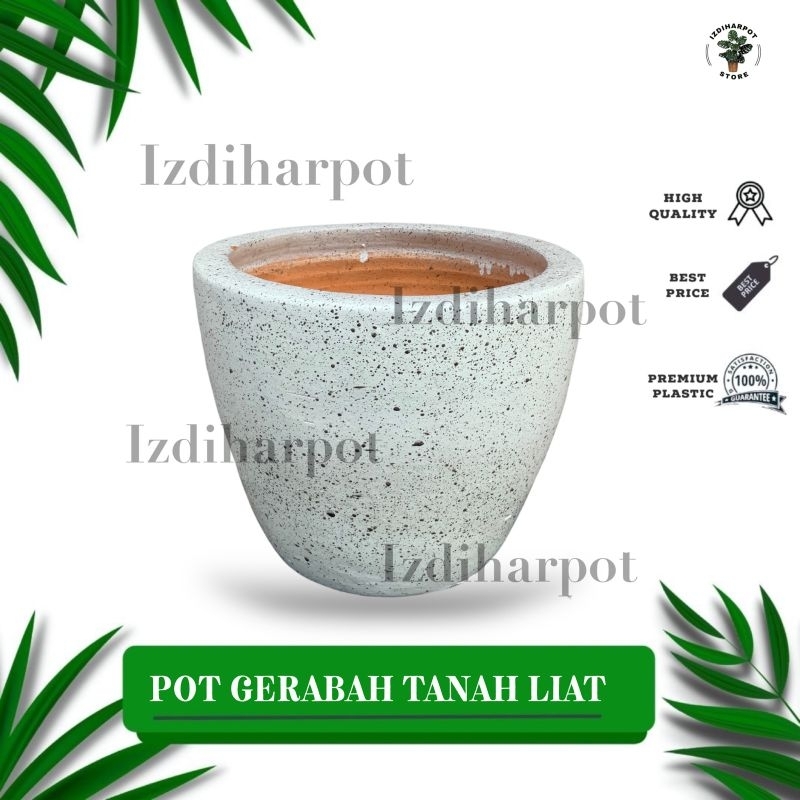 POT BUNGA TANAMAN GERABAH TANAH LIAT MOTIF SPRINKLE PUTIH D22 - SPRINKLE PUTIH