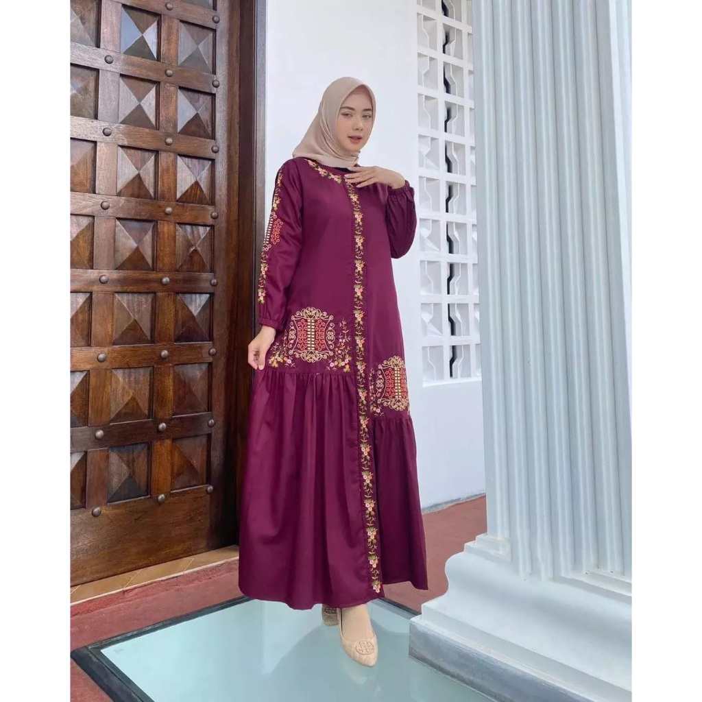 Baju Dress Wanita Kekinian Terbagus 2023 Adibah Dress Gamis Bordir Mewah terbaru Bahan Crinkle Gamis Kondangan Wanita Muslimah Dress Mewah Aplikasi Bordir Casual Daily