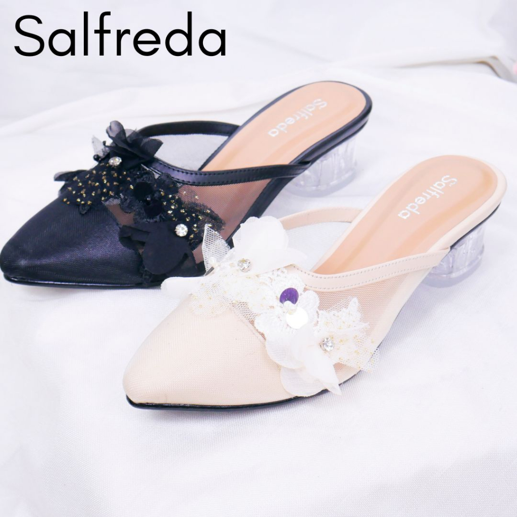 Sandal Sepatu Pesta Wanita Sendal Kondangan Mewah Elegan Terbaru Import Impor Korea Hak Hag Kaca Heels 3 cm Ori Bunga Pernikahan Wedding Kantoran RB70088