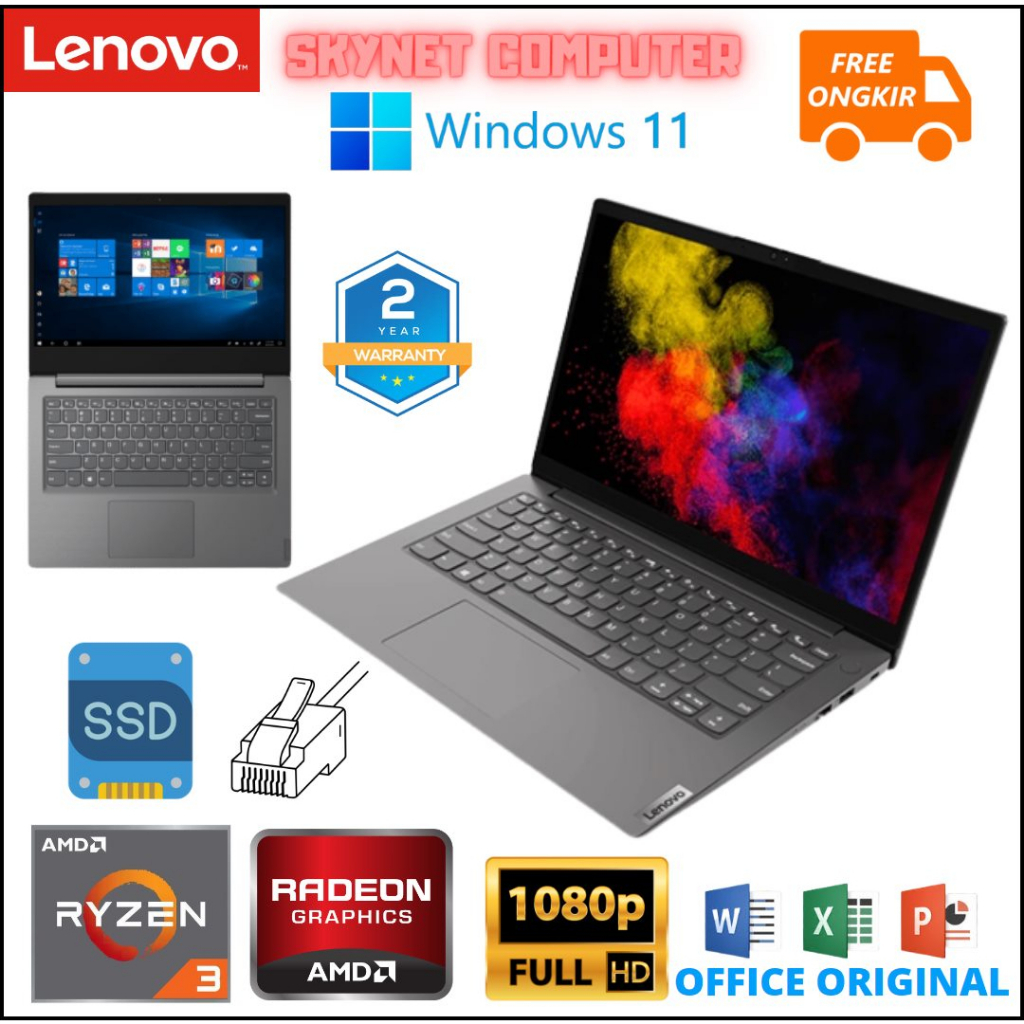 LENOVO V14 G4 AMD RYZEN 3 7320U RAM8GB SSD256GB FHD WINDOWS 11 DAN OFFICE 2021 ORIGINAL