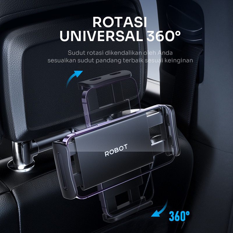 ROBOT Car Holder RT-CH19 Black 360 Rotatable For Smartphone Backseat Car Stand Holder - Garansi 1 Tahun