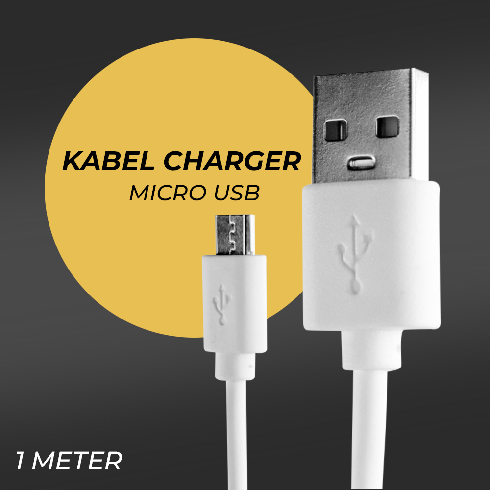 KABEL CHARGER MICRO USB 1 METER KABEL ADAPTER KABEL HUMIDIFIER KABEL POWER BANK PUTIH