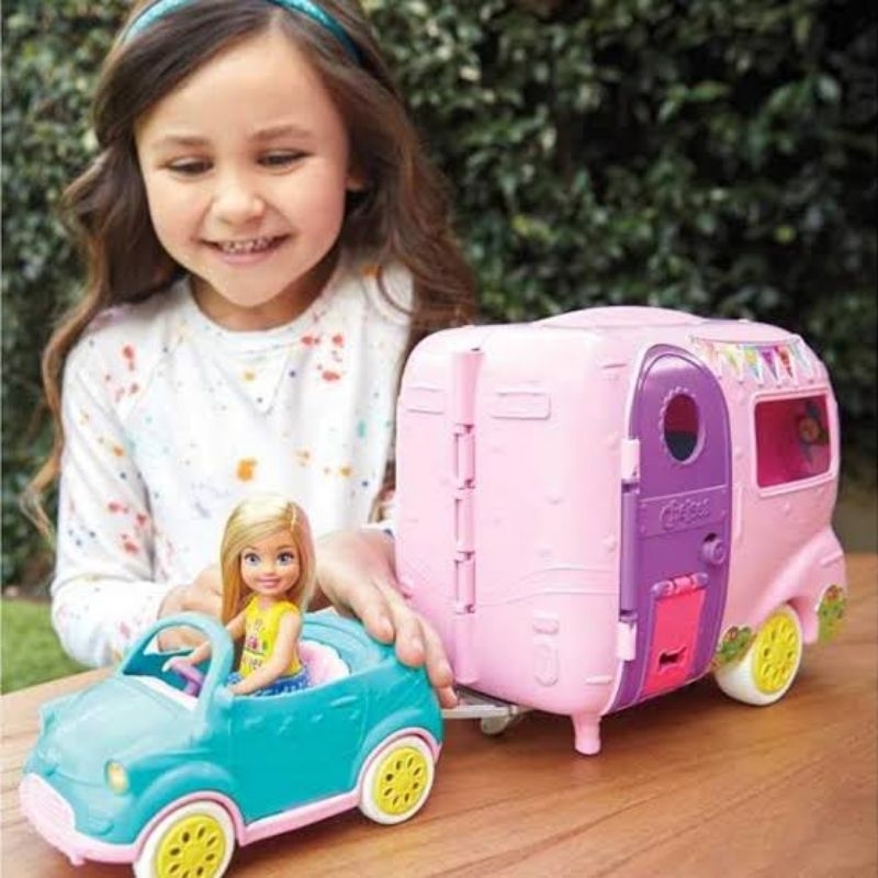 ori original mattel barbie chelsea camper car RV playset set gift little hadiah kado ultah boneka doll baby bayi mainan anak cewek perempuan girl teddy cat van club sticker play toddler birthday present camping
