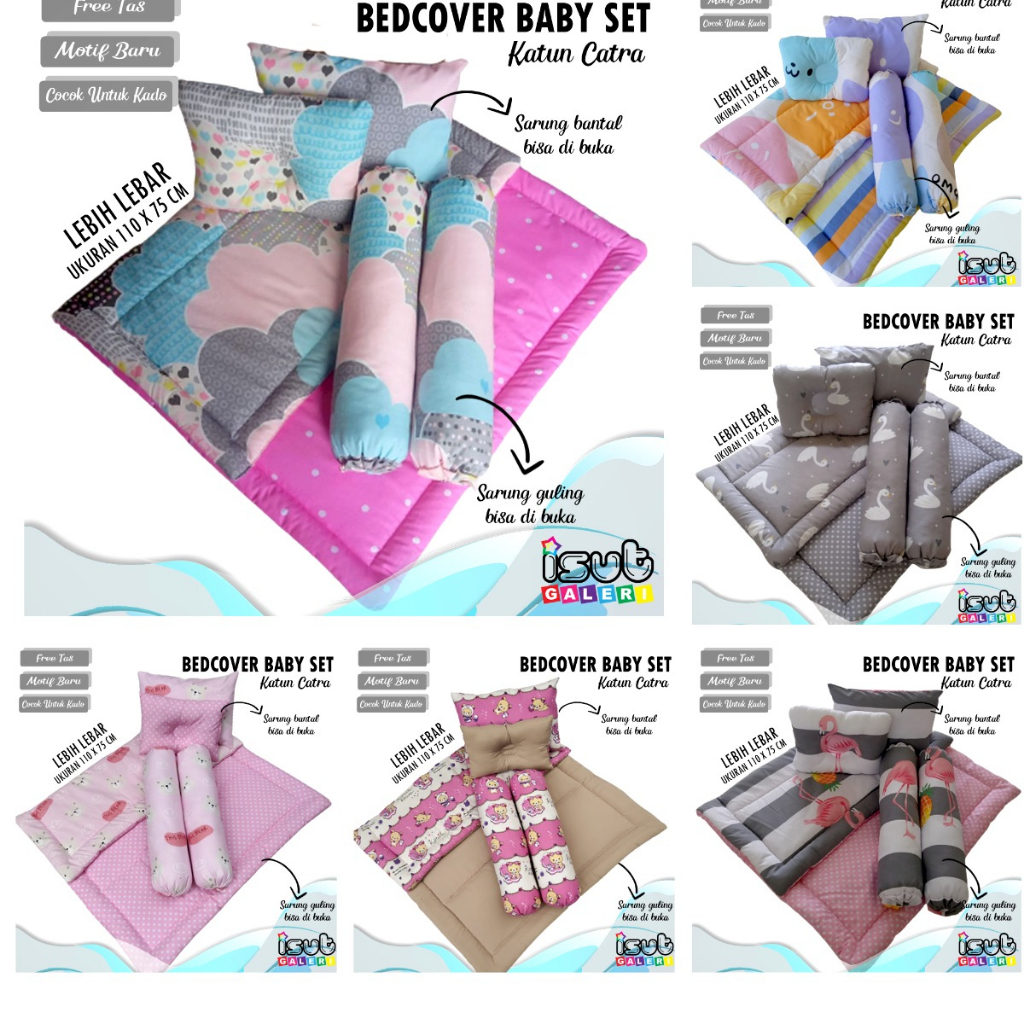 ISUT GALERI - Bedcover Bayi Set Bantal Guling Katun | BABY GIFT | KADO BAYI | READY STOCK