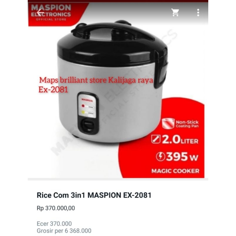 RICE COOKER MAGICOM 3IN1 MASPION EX 2081/MAPS BRILLIANT STORE KALIJAGA RAYA