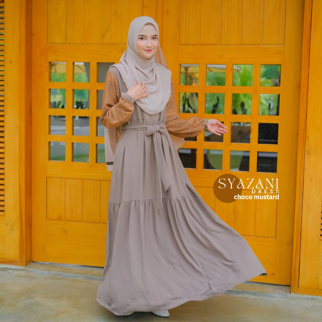 Riskirich Syazani Vol 2.0 Gamis Elegant Terbaru Bahan Airflow Crinkle Anti Kusut