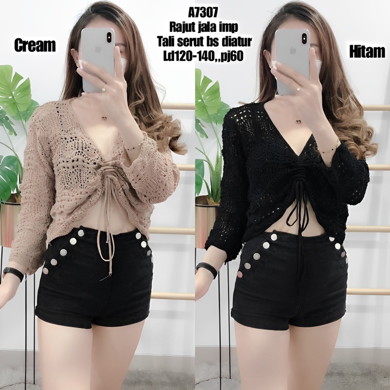 Long Sleeve Crop Top Atasan Lengan Panjang 2151  / Baju Wanita Blouse Korea jala Tali Serut