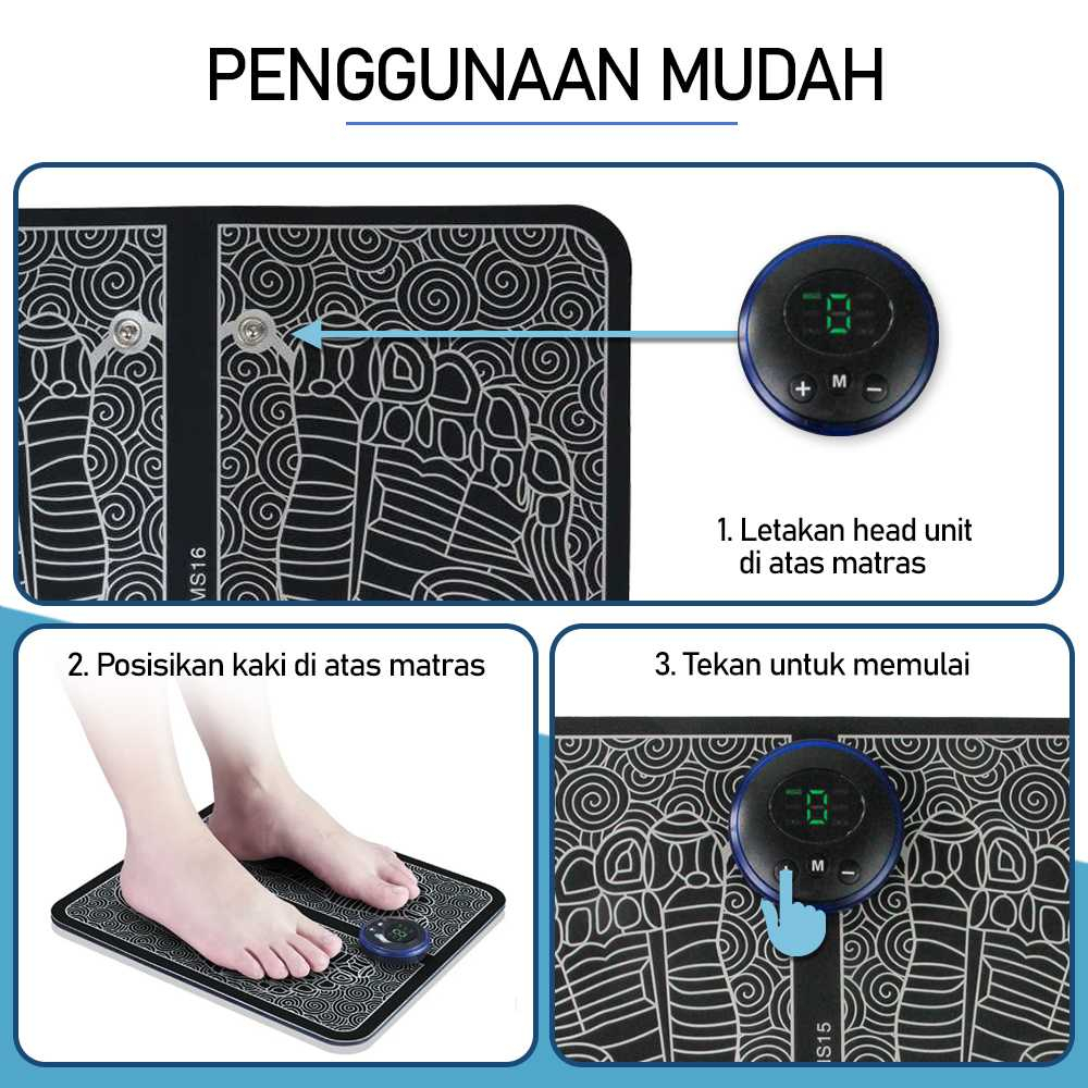 EMS Alat Pijat Kaki Refleksi Akupuntur Pad Mat Original Electric Foot Massager USB Rechargerable Alat Pijit Getar Kaki 6 Mode Matar Pemijat Kaki Solusi Meredakan Nyeri dan Pegal Pada Kaki Meningkatkan Sirkulasi Darah Meredakan 9 VIBRATION MODES
