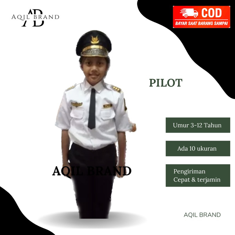 Baju Profesi Anak-Anak Pilot / Baju karnaval anak Pilot lengkap dengan topi