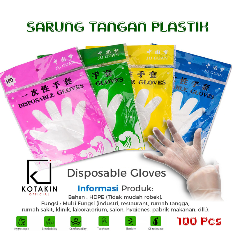 SARUNG TANGAN PLASTIK SEKALI PAKAI ISI 100 / DISPOSABLE GLOVES