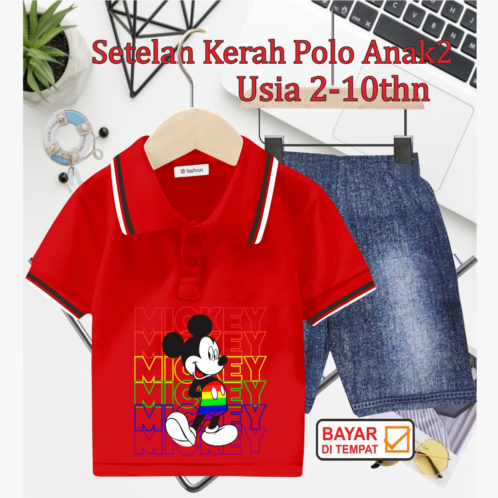 ((IB))SETELAN ANAK2 KERAH POLO SEMI JEANS/M1CK3Y DIGITAL SABLON