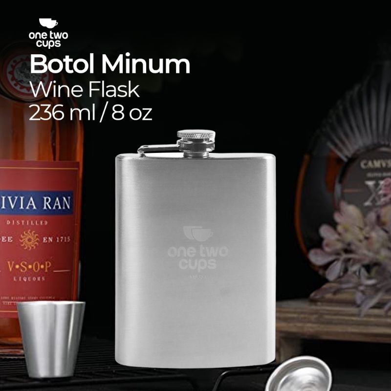 Botol Minum Wine Bir Flask Hip flash Shape Stainless Steel 5oz - Silver