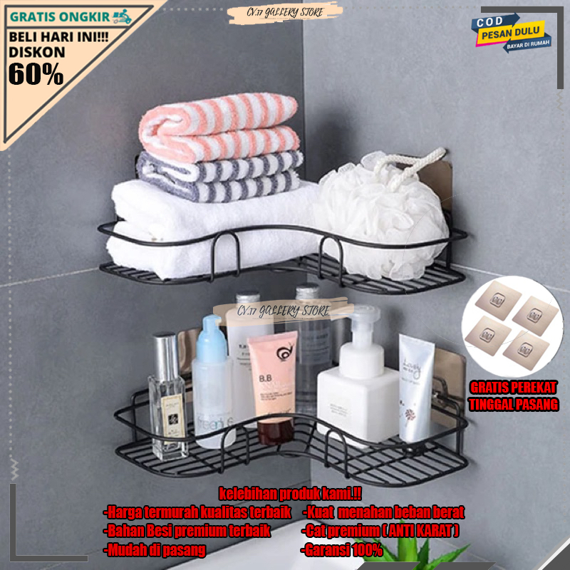 Rak Tak Sudut Pojok Tempat Sabun Cuci Baju Sikat Gigi skincare Dekorasi Bumbu Dapur Peralatan Perlengkapan Kamar Mandi Keranjang Besi Gantung Dan Makeup Tempel Dinding Dingding Keramik Tanpa Paku Bor Stainless Anti karat Aesthetic Murah Awet Serbaguna