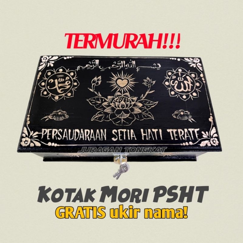 Kotak Mori PSHT Kayu Jati Ukir FREE UKIR NAMA motif Ukir Bunga Lafadz Bismillah / Kotak Mori Ukir Mu