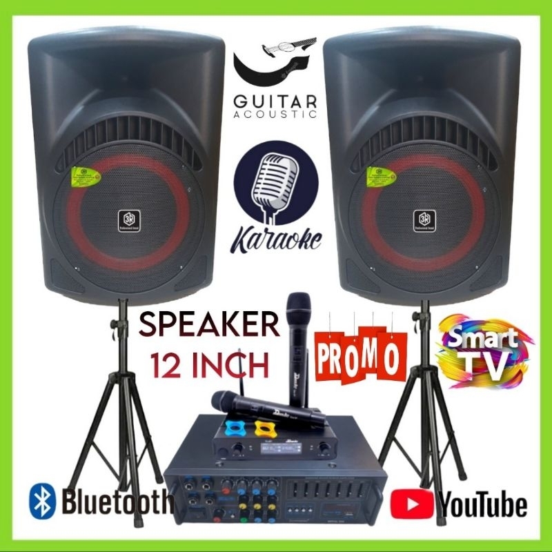 Paket Sound 3R 12 Inch Red Bulls, Ampli 2 Mic Wireless Karaoke Youtube