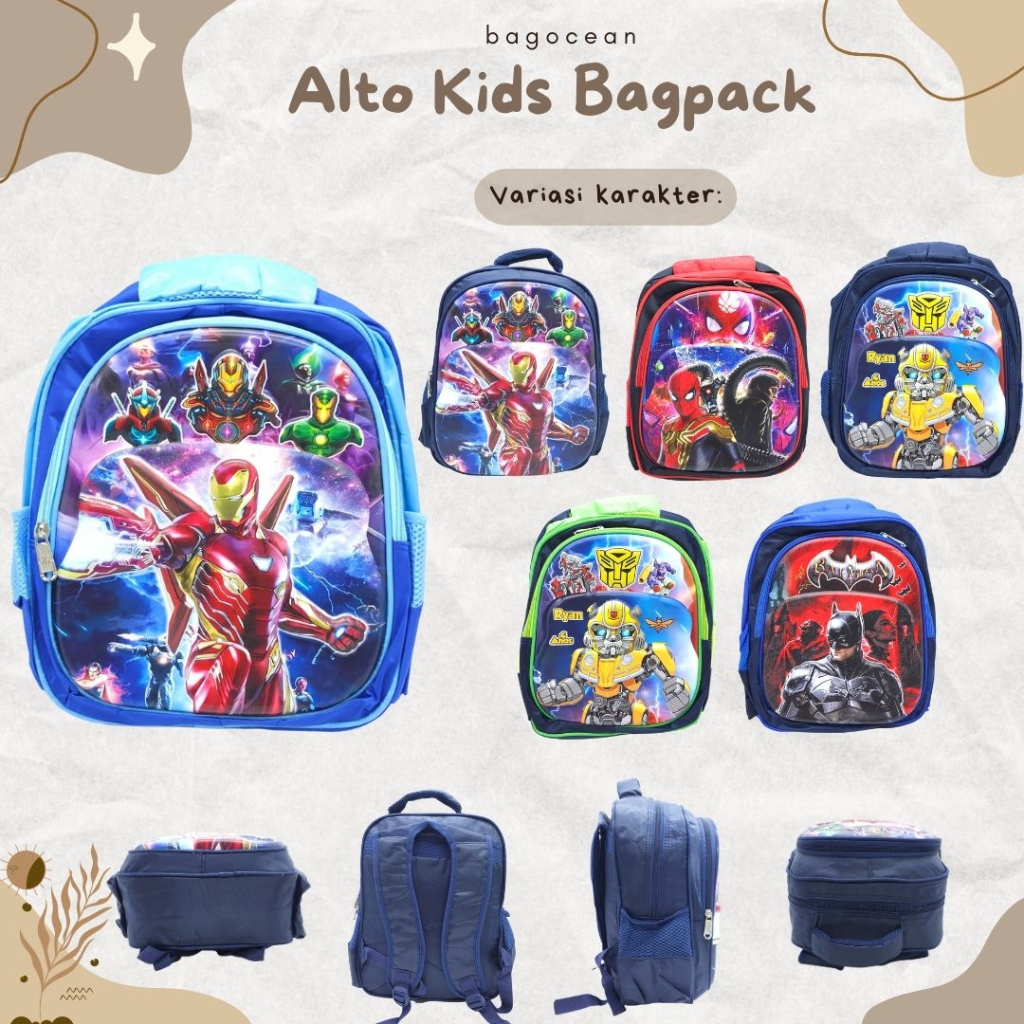 Tas Anak Laki-laki Timbul ALTO Motif ANIMASI 14 INCHI MURAH /  Ransel Sekolah Anak Cowok ALTO EMBOSS Motif Robot Spiderman Captain America BARU / Tas Sekolah Anak Laki-laki TIMBUL EMBOSS Motif ALTO TK SD ORI/ Tas anak Alto Cowok motif EMBOSS 14 INCH MURAH