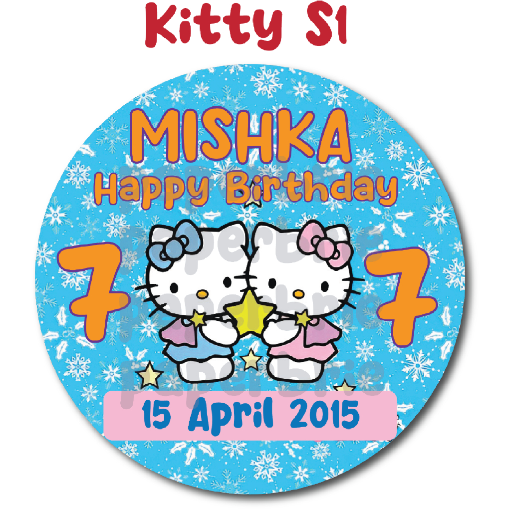 label stiker HELLO KITTY MANY Ulang Tahun Anak - sticker birthday party stiker hampers sticker hamper stiker bingkisan ultah