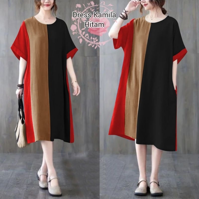 DRESS KAMILA FASHION WANITA/PAKAIAN WANITA TERLARIS TERBARU LENGAN PENDEK/GAUN PESTA