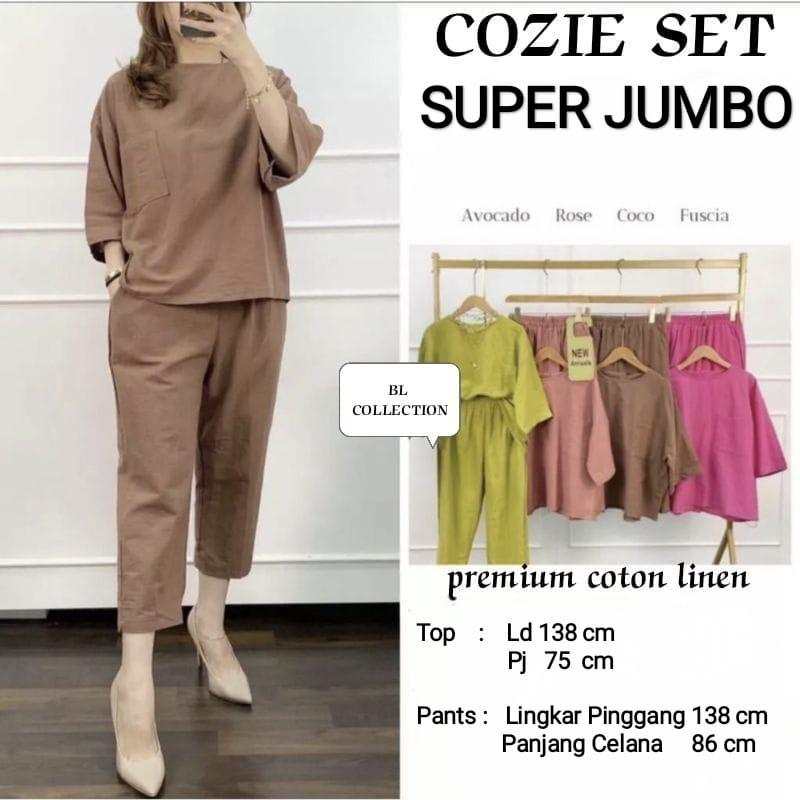 COZIE One Set Jumbo Setelan Wanita SUPER  JUMBO Terbaru XXXXL,One Set Katun Linen Premium Baju Outfit Cewek