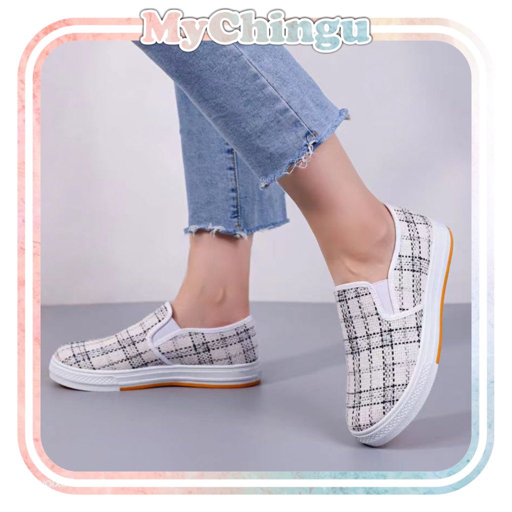 ❀ Chingu ❀ SEP026 (Tanpa Kotak) Sepatu Sneakers Wanita Hitam Putih Kasual Model Korea Fashion Casual Sport Olahraga Import COD