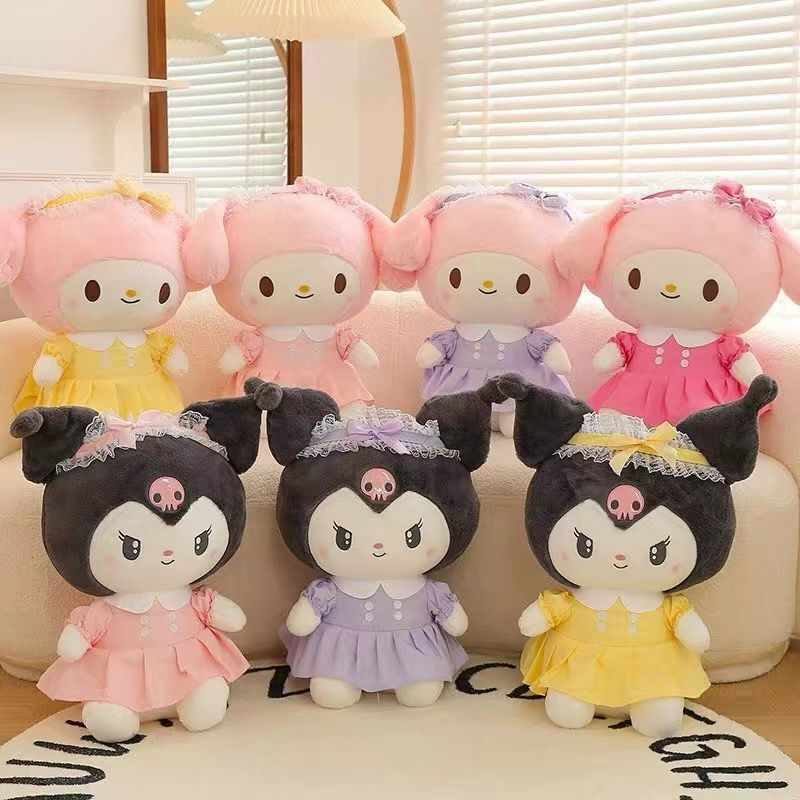 Mainan Boneka Anak Perempuan Pakai Rok Boneka Karakter Kartun Sanrio Kuromi My Melodi Bahan Plush Halus Lembut Ukuran 35cm