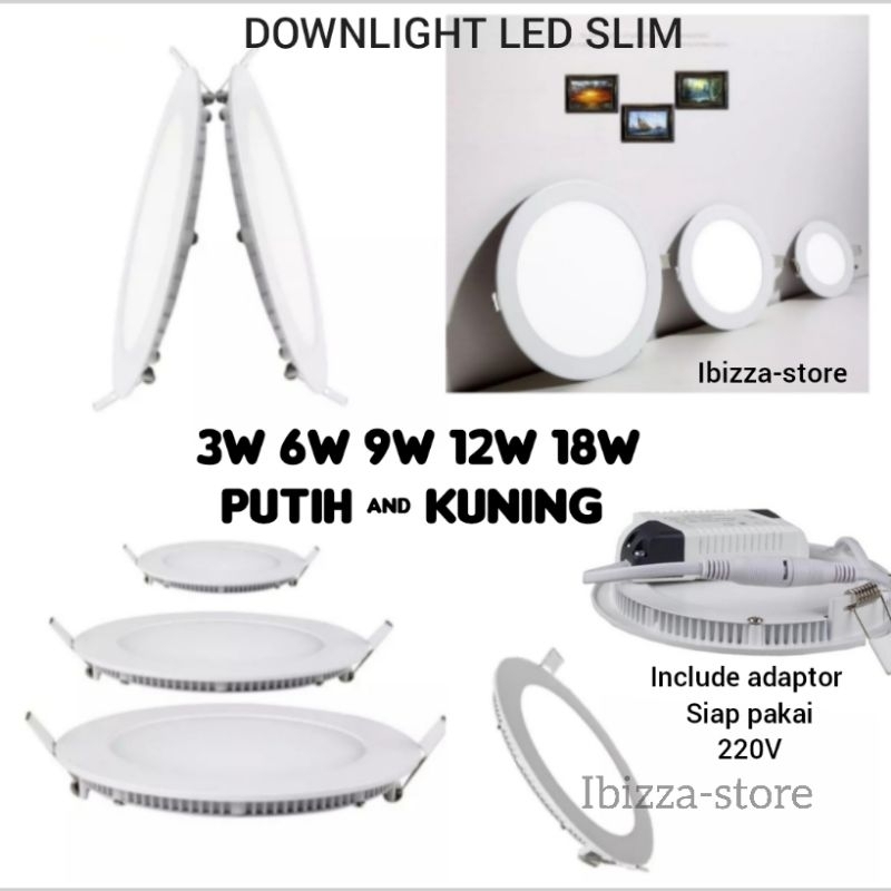 Lampu Downlight LED Panel Tipis Bulat Inbow 3W 6W 9W 12W 18W PUTIH - KUNING/WW Lampu plafon -IBZ--