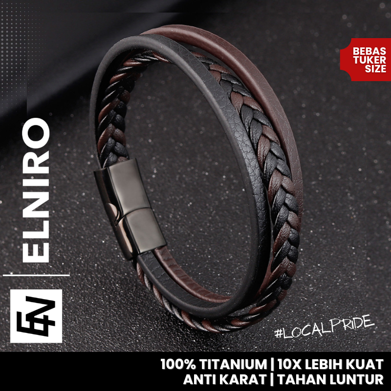 Elniro Gelang Kulit Pria ESPARGARO Titanium Alloy Leather / Gelang PREMIUM Cowok Cowo / INTERNATIONAL QUALITY / BISA COD [B.12]