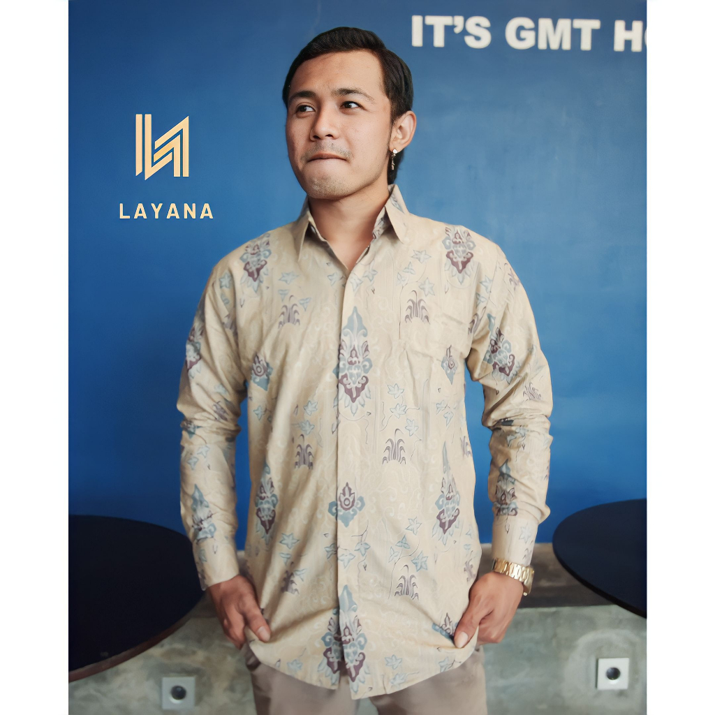 Kemeja Batik Layana Awan setrum Cream Slimfit Premium Pakain Formal dan Nonformal Baju Keluarga