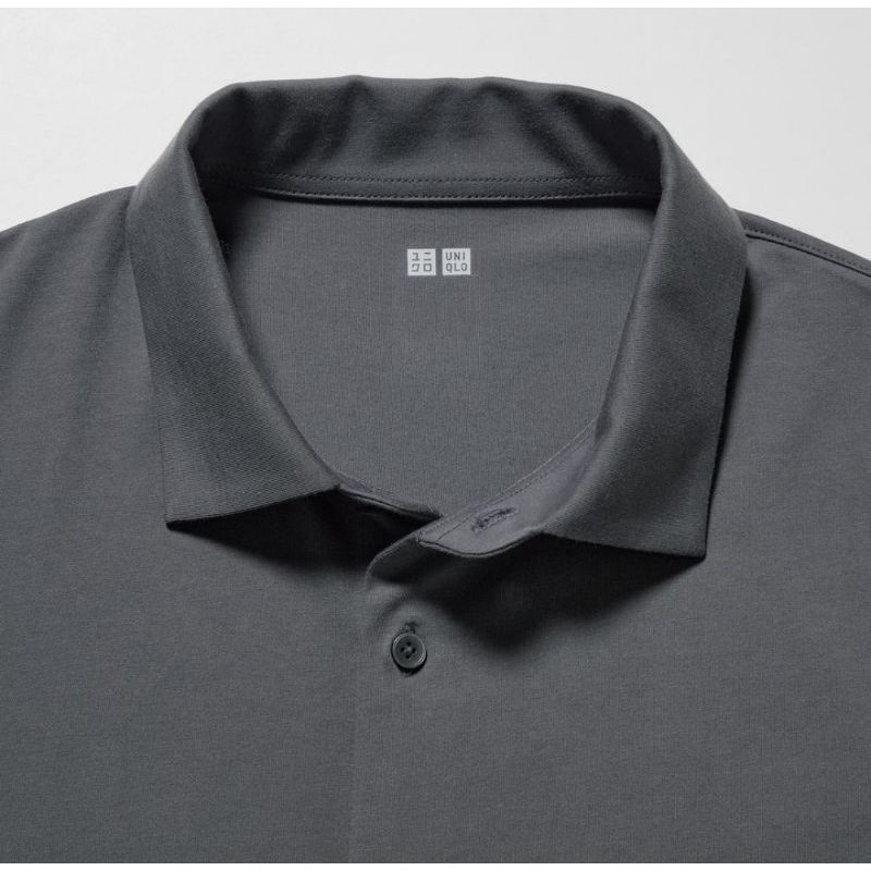 Original Uniqlo Airism Polo Shirt Lengan Pendek (full open)