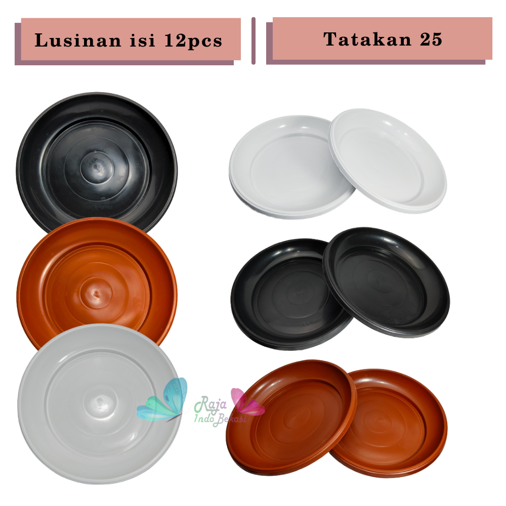 LUSINAN isi 12pcs Alas Pot 25 Cm Hitam Putih Merah Bata Coklat Terakota Tatakan Pot 25 Hitam Alas Mawar Tray Gbl Eco