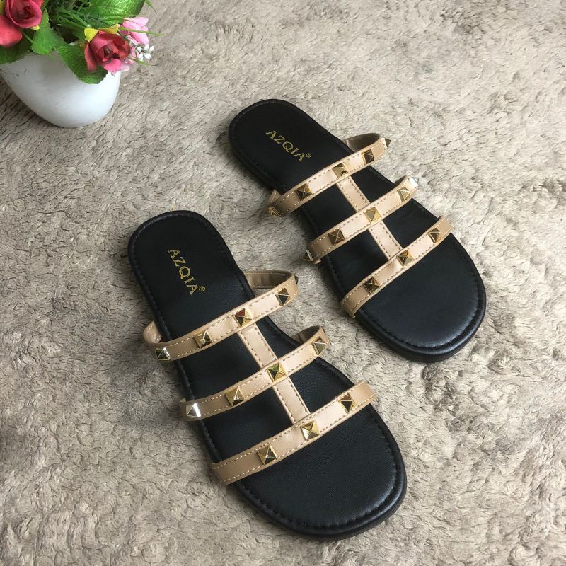 sandal flat teplek wanita premium piramide stode style