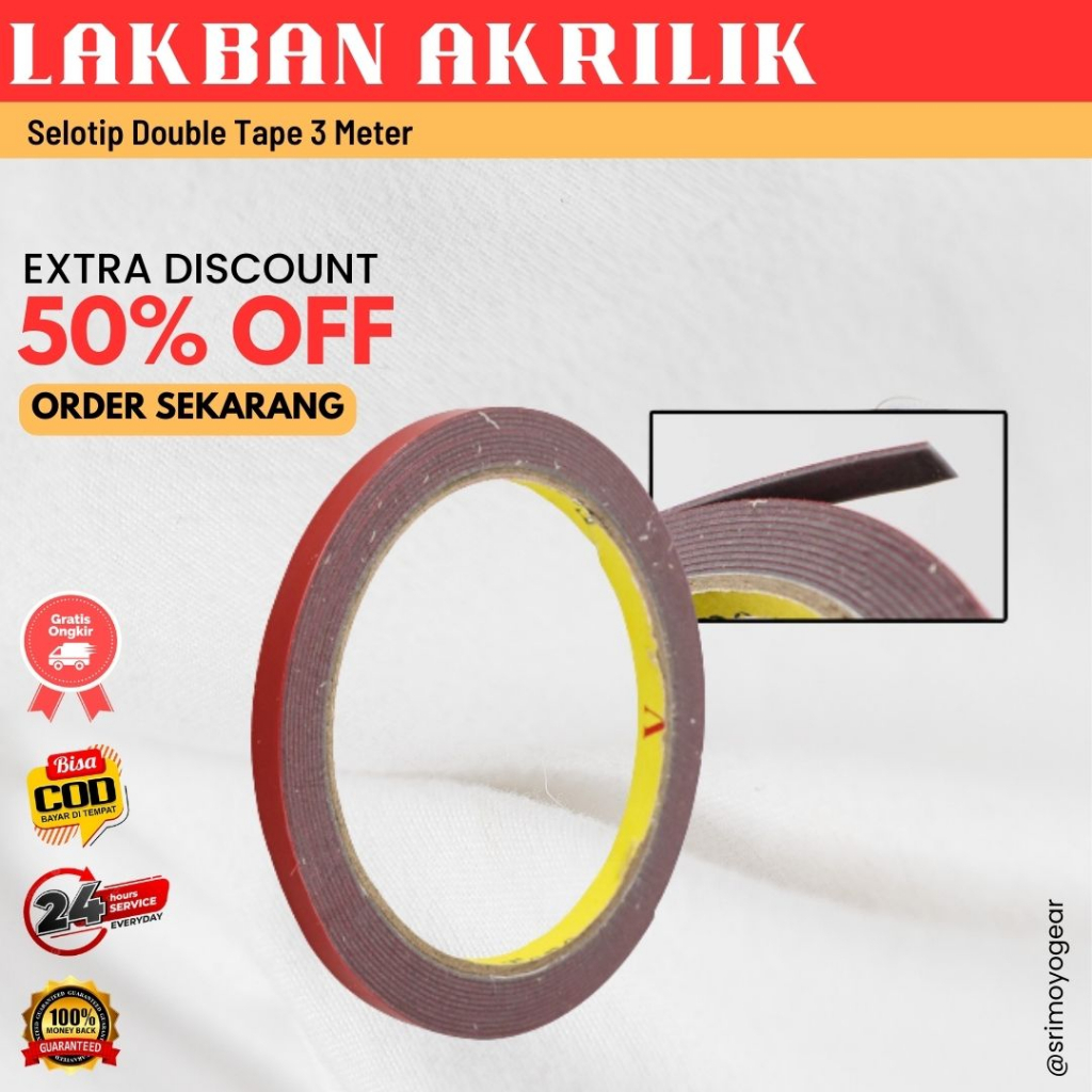 

Lakban Akrilik Selotip Double Tape 3 Meter 1 PCS 3 m x 6 mm - Lakban Arkilik