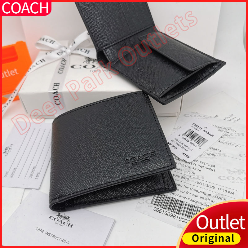 dompet coach pria dompet kartu melipat dan uang dompet koin jepret Kulit hitam 59111