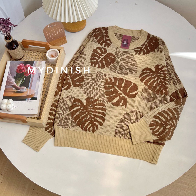 Leaf Sweater Rajut Wanita Motif Daun Terbaru